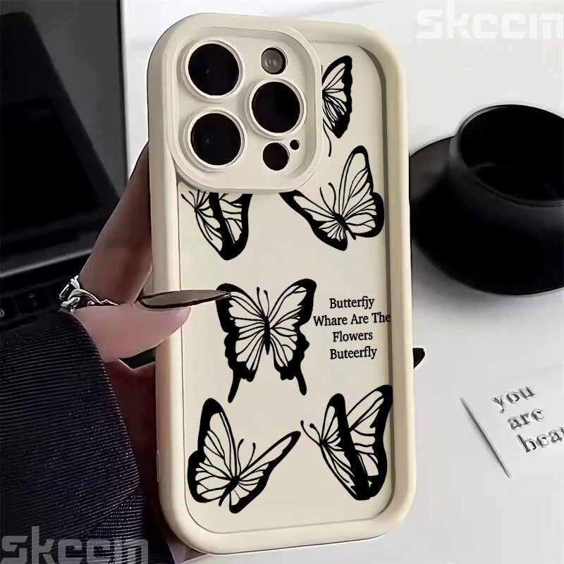 Elegant Black Butterfly Soft Silicone Shockproof Phone Case - Premium Design Cover