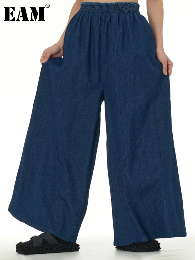 

[EAM] High Elastic Waist Black Wide Leg Denim Long Pants New Loose Fit Trousers Women Fashion Tide Spring Autumn 2023 1DH3300