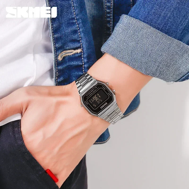 SKMEI 1647 Men reloj hombre Retro LED Digital Male Watches Casual Simple Mens Wristwatches Stainless Steel Band Waterproof Watch 3