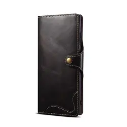 Premium Vintage Cowhide Leather Wallet Cover with Card Holder for Galaxy S10 (Black)