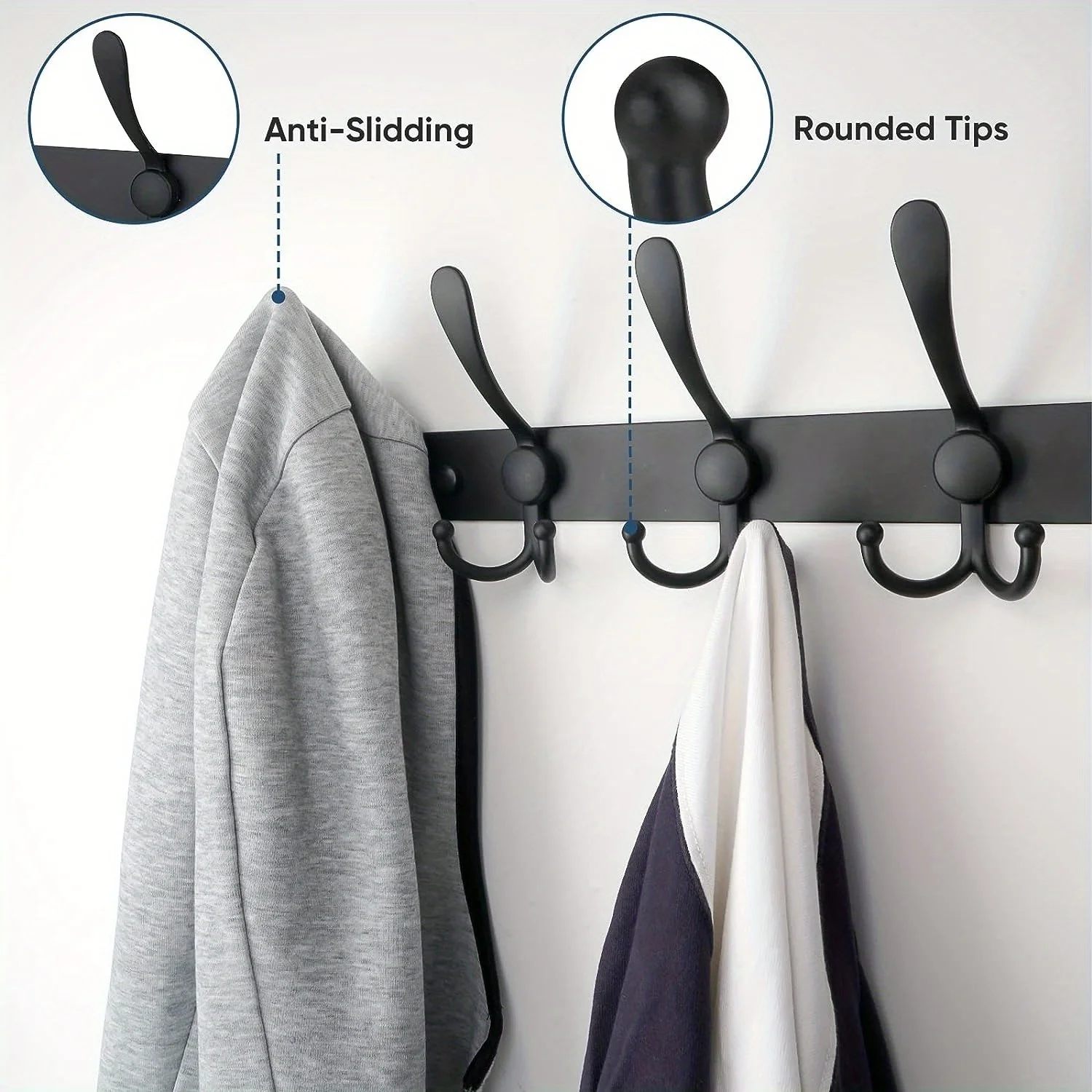 Matte Black Wall-Mounted Coat Rack With 5 Heavy Duty Tri Hook Stainless Steel For Jackets Hats & More In Entryway Or Mudroom