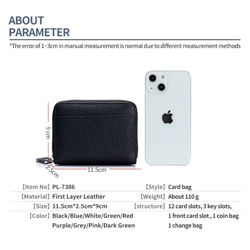 Genuine Leather RFID Blocking Business Card Holder Men's Women's Cowhide Credit Card Holder Large Capacity Zipper Fashion Wallet