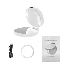 Portable Magnetic Selfie Light with Makeup Mirror and LED Fill Light (WHITE)
