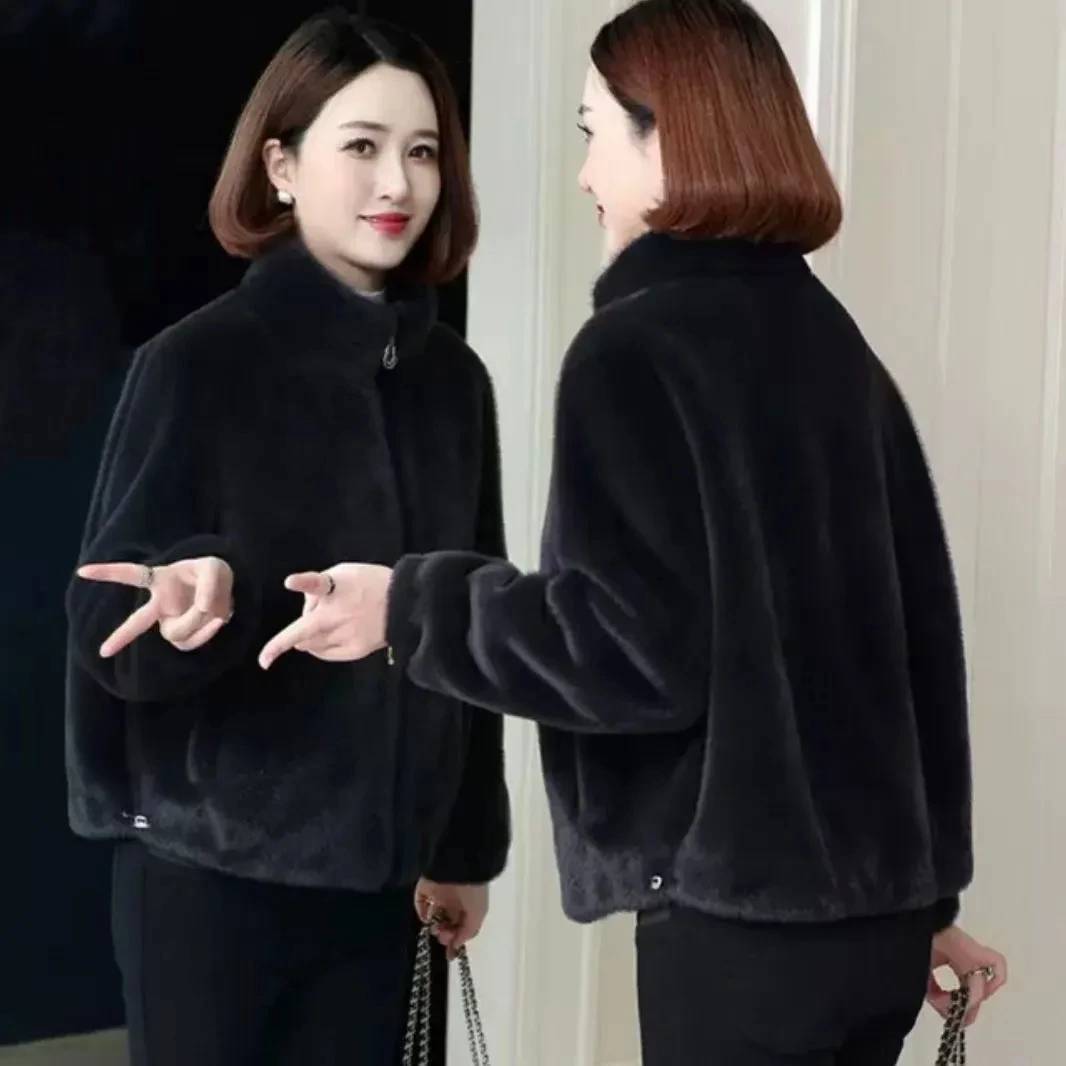 New Imitation Mink Fur Coat Women's Slim Stand Collar Short
