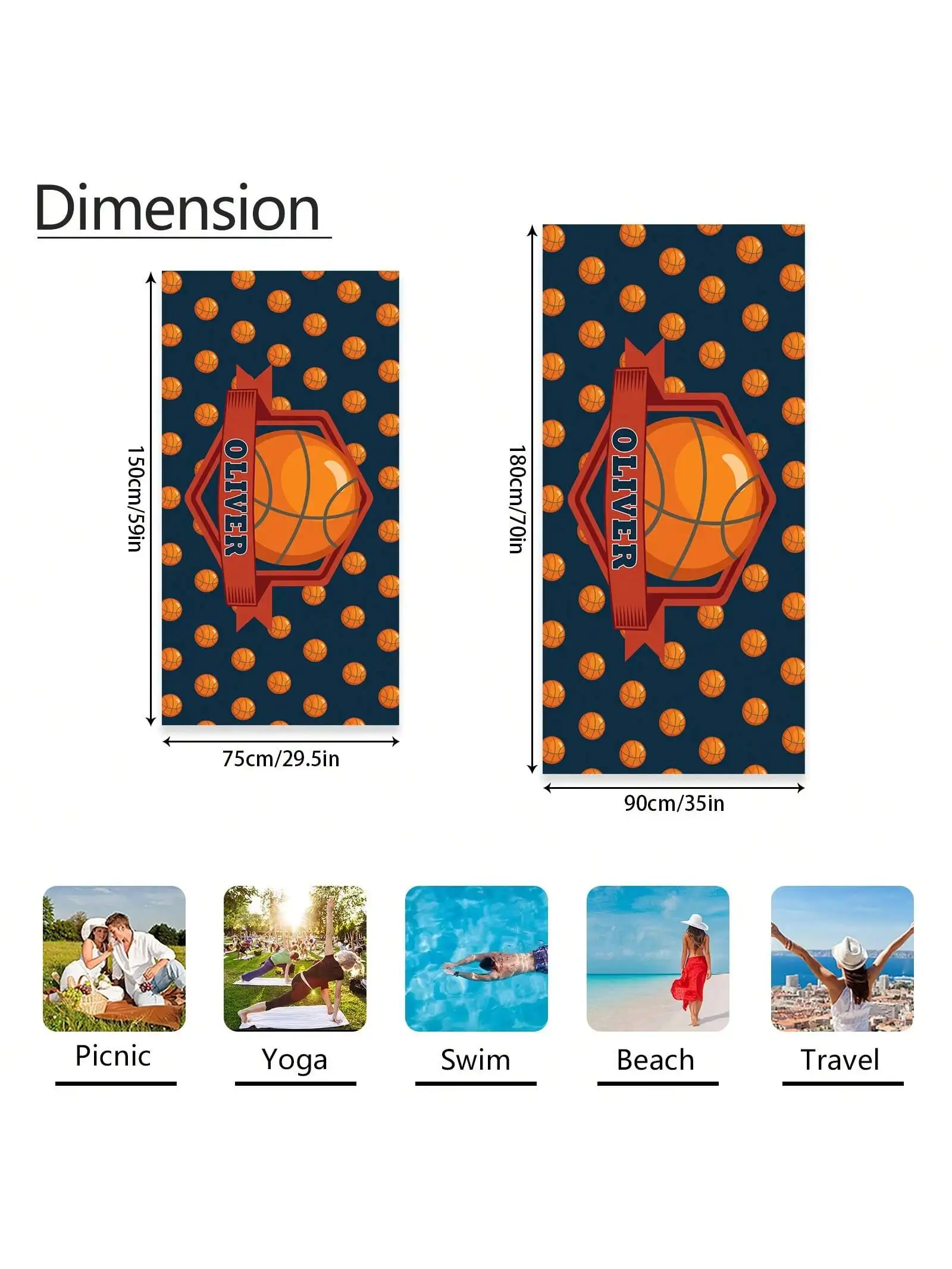 1pc Personalized Text Customized Ball Beach Towel, Highly Absorbent Swimming Towel, Comfortable Beach Mat, Stylish Pool Towel