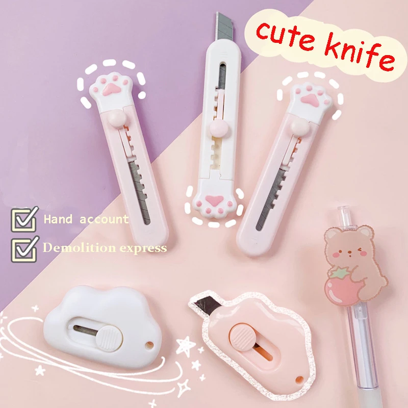 Mini Box Cutter Cartoon Cute Girly Cat Paw Clouds Cutter Letter Envelope Opener Mail Knife Supplies Scrapbooking Tools utility knife mail opener