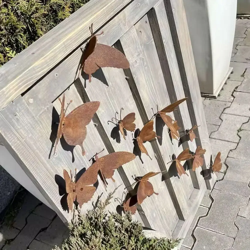 15 Pcs Creative Rustic Metal Butterfly Outdoor Wall Art Decor Rusty Metal Garden Decor Garden Fence Yard Decoration Crafts garden decoration metal butterfly ornaments