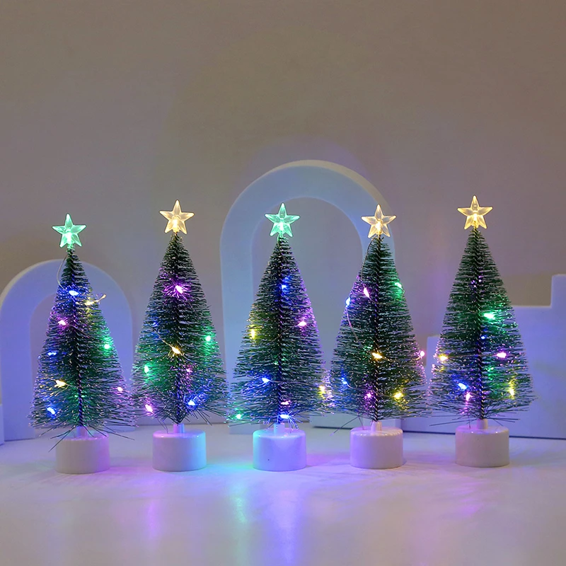 5-1PC Mini Christmas Trees with Colorful LED Light Decor Tabletop Crafting DIY Christmas Gift Green Trees Winter Ornaments christmas tree ornaments mini christmas tree christmas house ornaments