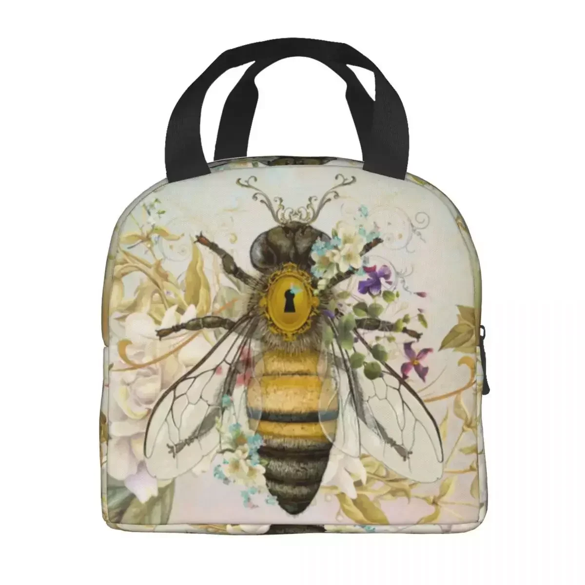 

Honey Bee Vintage Portrait Style Insulated Lunch Bag For Women Resuable Thermal Cooler Lunch Box Office Picnic Travel