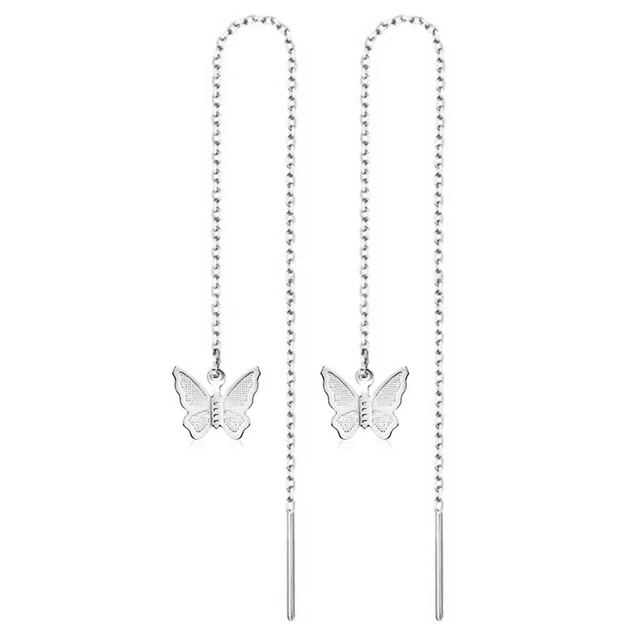 MinaMaMa acier inoxydable longue chaîne mince gland boule étoile papillon goutte boucle d'oreille pour femme enfileur boucles d'oreilles bijoux de mode