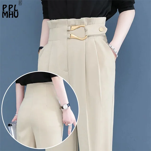 High Waist Cropped Work Pants Women Fashion Casual Solid Color Office Smart  Ankle Length Pants Trousers Spring Summer - AliExpress