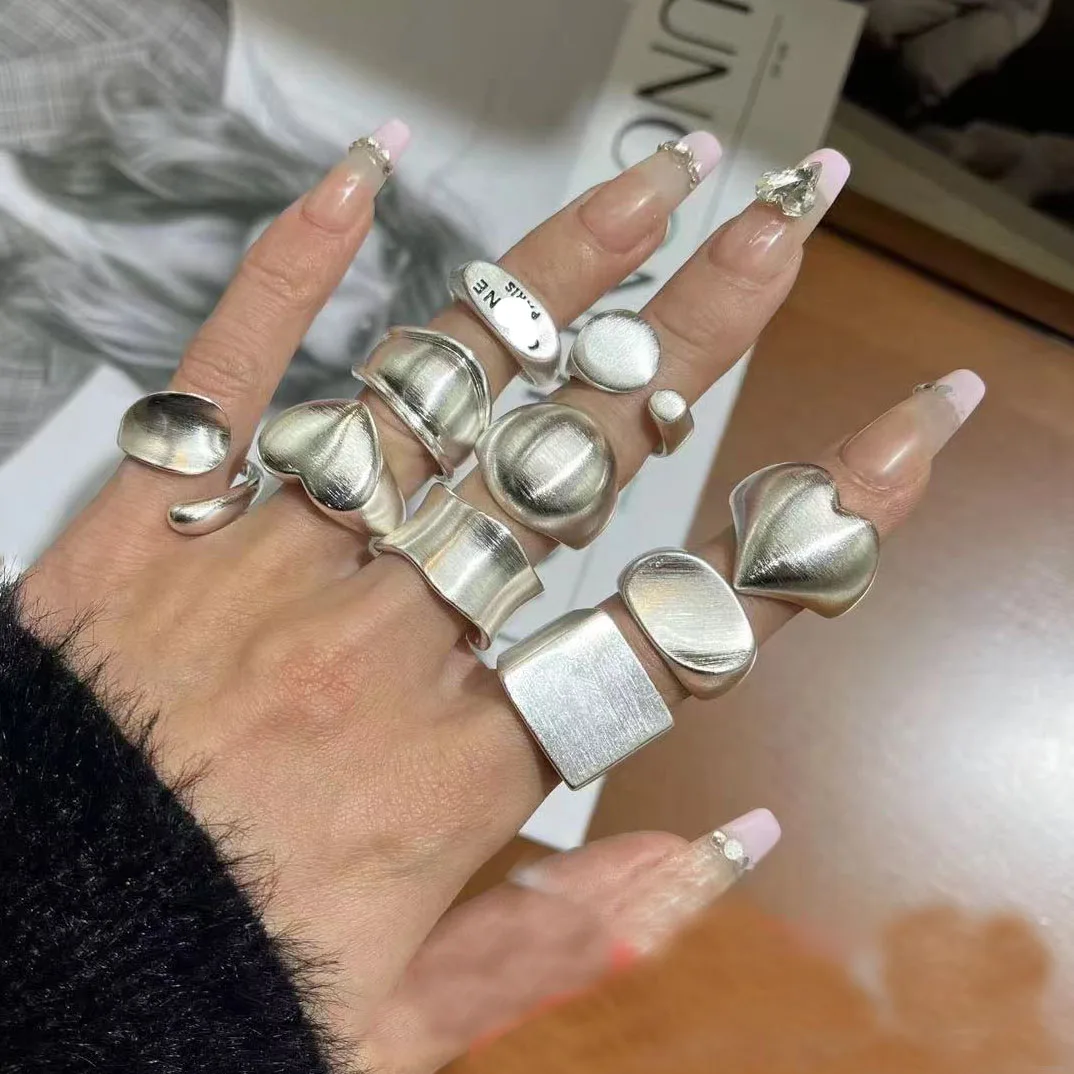 [韓国人気ジュエリー] nff Silver 925 Heart Logo Ring 925 Sterling Silver Geometric Heart Shinning Rings For Women