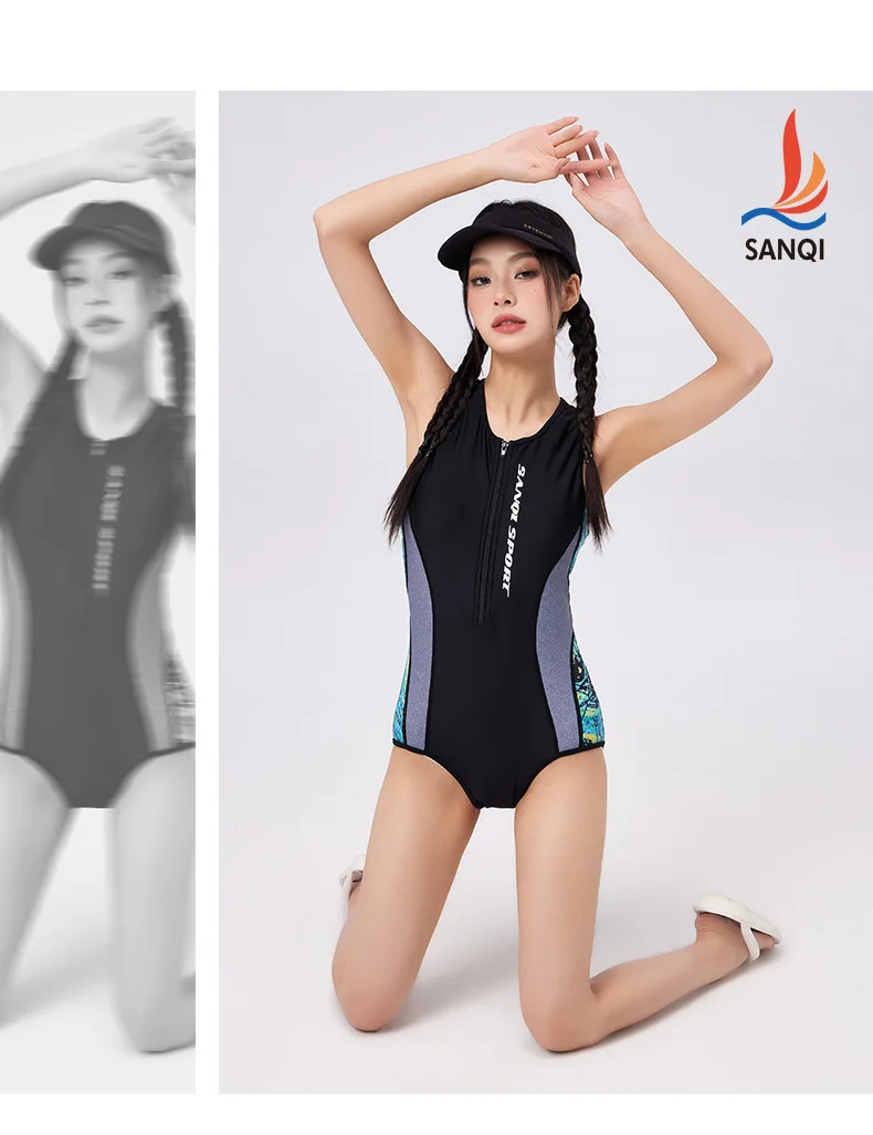 Lady One Piece Professional Front Zipper WaterProof Surfing Beach SwimWear Female Quick-Drying Bathing Push Up Sport Clothes