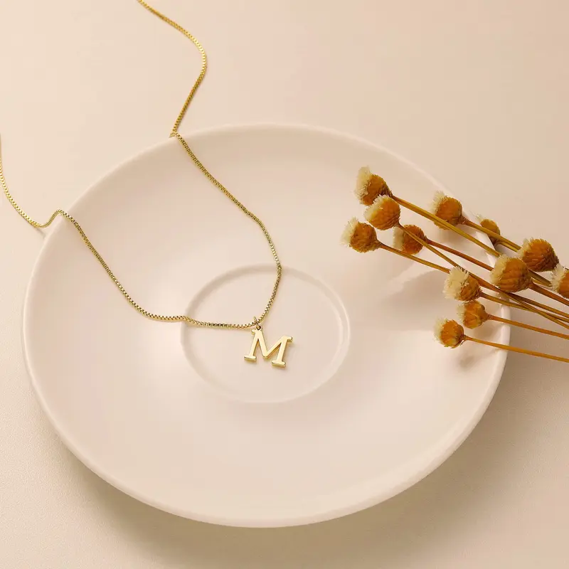 A-Z Initial Necklace 18K Gold Plated Cute Letter Stainless