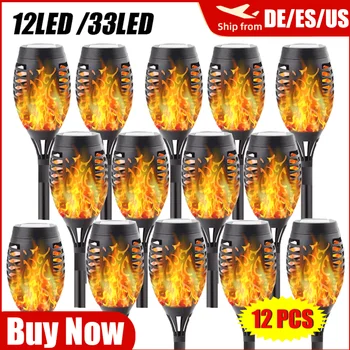 12/33 LED Solar Flame Lamp Outdoor Solar Torch Lights Waterproof Landscape Lawn Lamp Dancing Flicker Lights For Garden Decor 1
