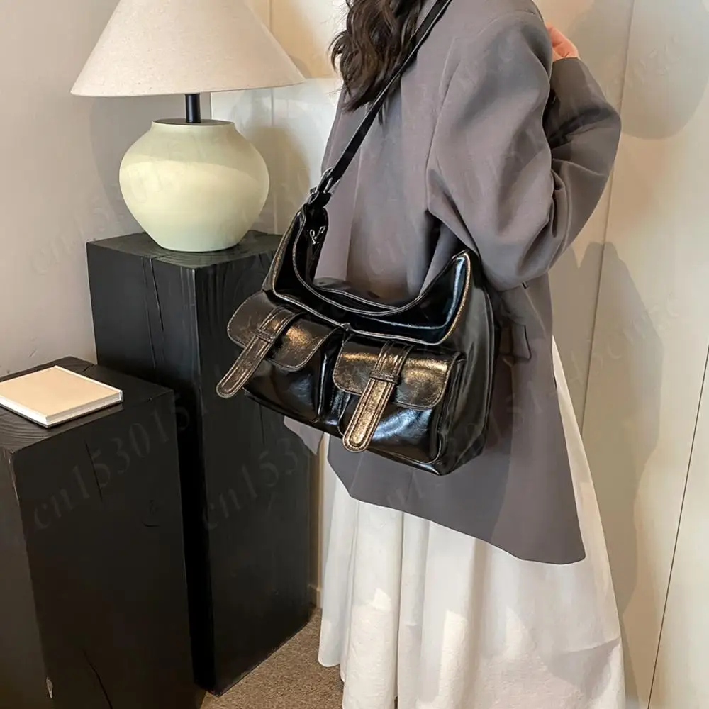 Stylsih Tote Bag per donna borsa a tracolla in pelle PU borse a tracolla di grande capacità Tote Hobo Bag Messenger Bag donna Shopper Bag - immagine 3