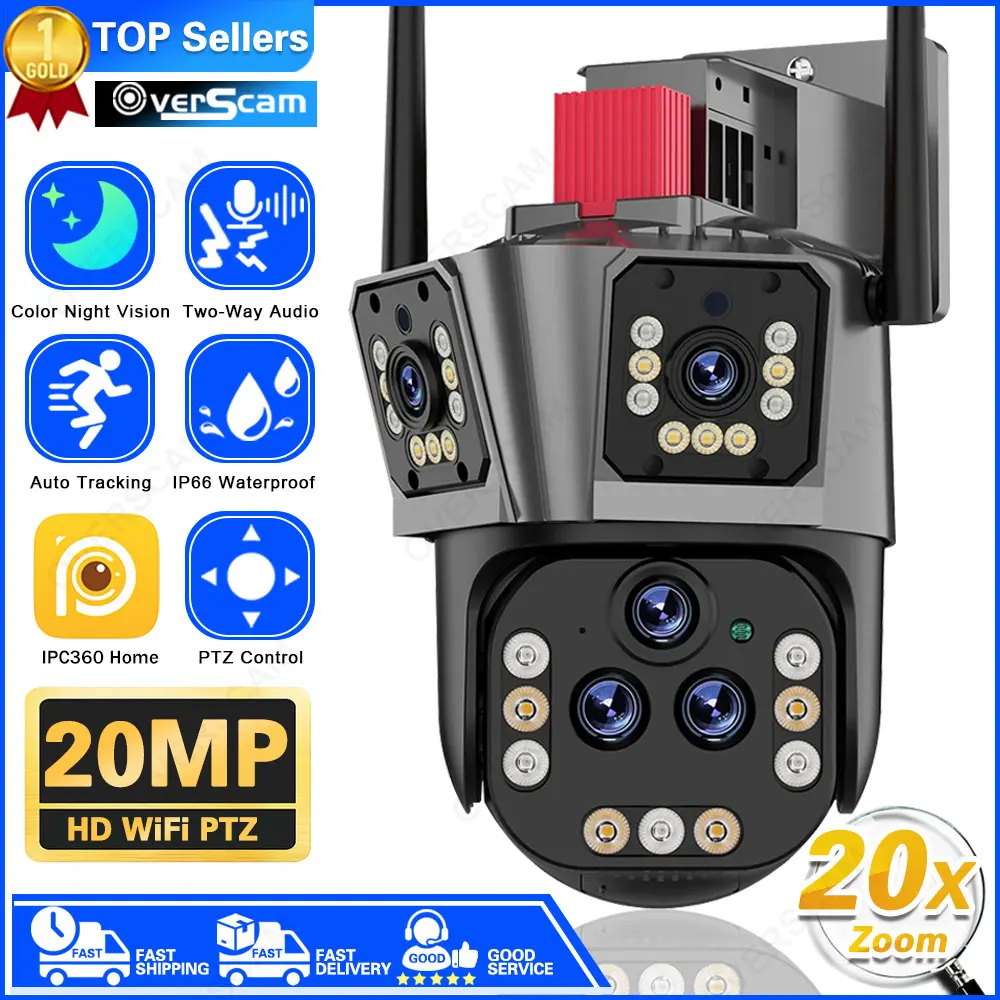 

Ultra 20MP 10K WIFI Surveillance Camera Outdoor Five Lens Camera PTZ 20X Zoom Smart Home AI Human Tracking Wireless CCTV Camera