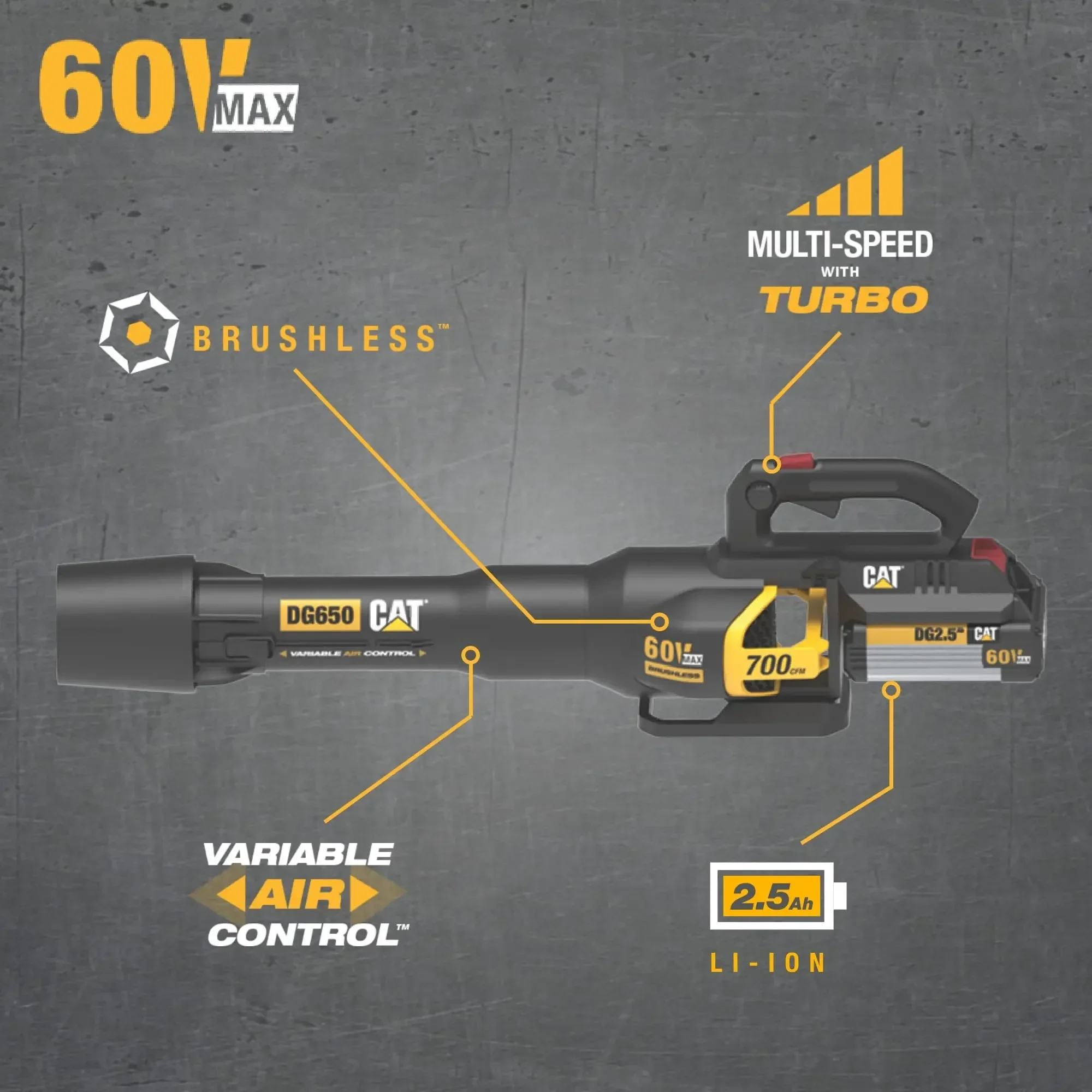 DG650 60V 700 CFM 135 MPH Leaf Blower Cordless with Battery and Charger,Adjustable Speed Blowers for Lawn Care,Lightweight 2
