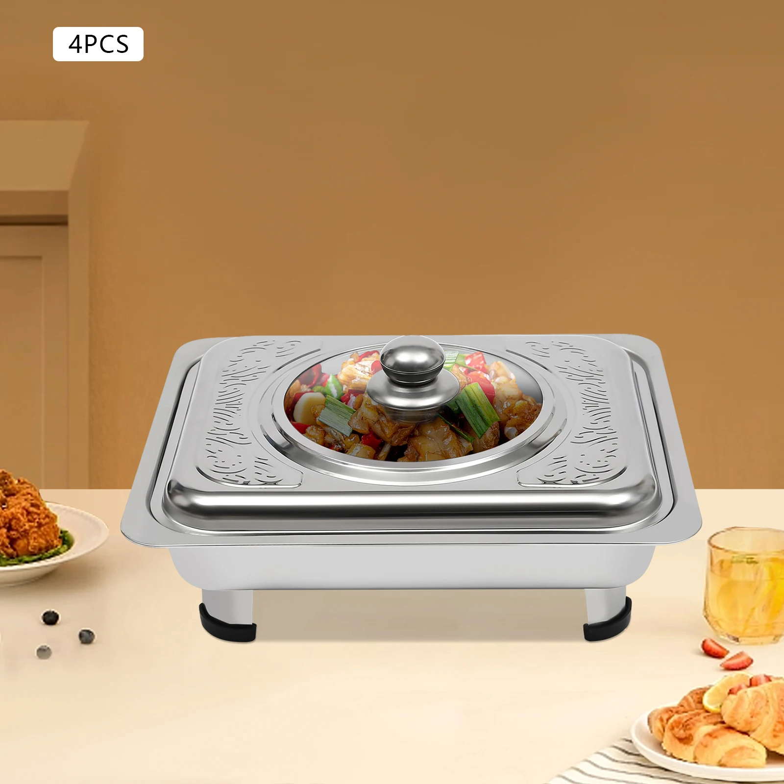 4 Stück Chafing Dish mit Deckel, rechteckige Warmhaltebehälter für Buffets – Detail 17