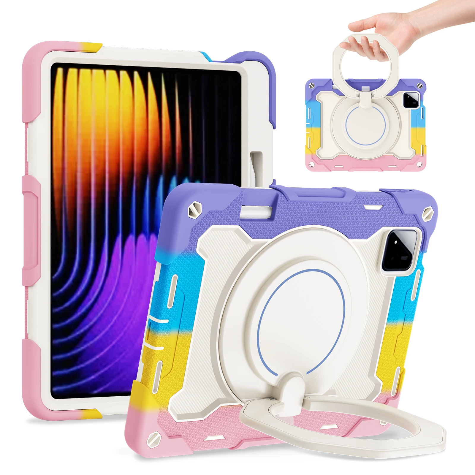 Ultimate 360 Rotatable Heavy Duty Tablet Stand Case with Handle Grip and 3-Layer Shockproof Armor