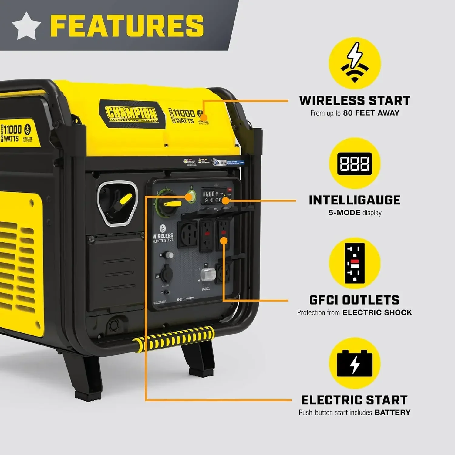 11,000-Watt Wireless Remote Start Home Backup Portable Inverter Generator with Quiet Technology and CO Shield