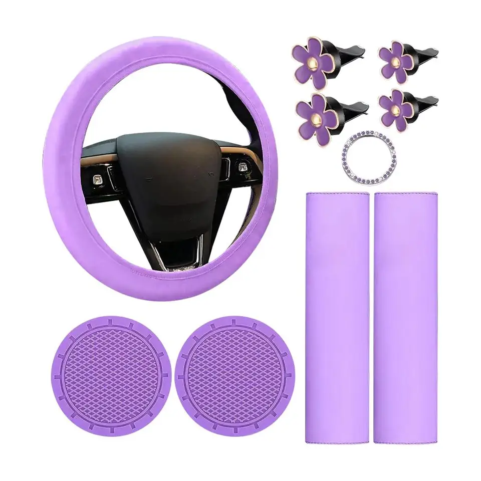 Coprivolante in pelle da 10 pezzi per donna Set di accessori per auto carini con spallacci per cintura di sicurezza Decorazioni portabicchieri  34