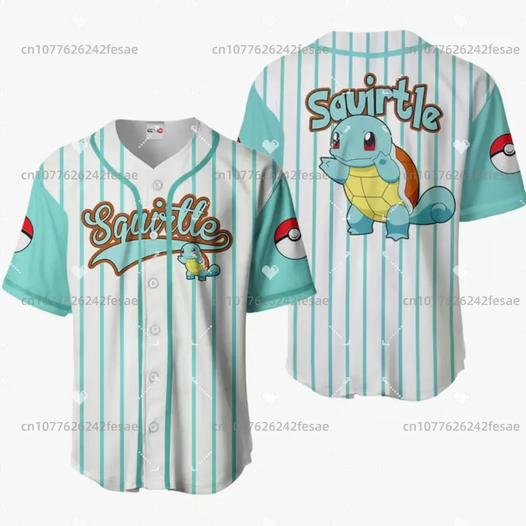 

Pokemon Anime Squirtle Baseball Jersey Mens Women Short Sleeve Sports Jersey Pikachu PKM Baseball Jersey Fashion Shirt