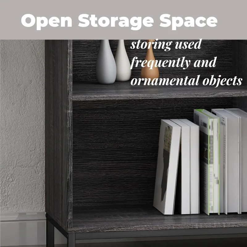 64.5-inch high bookcase with 2 storage cabinets, cube unit bookcase with storage cabinets and doors