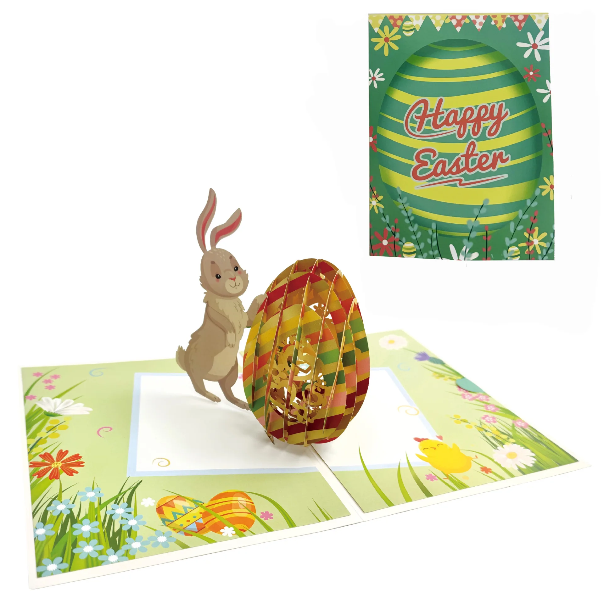 1PC New Exquisite Easter Egg & Bunny Happy Easter 3D Laser-Cut Hollow Design Greeting Card Holiday Card
