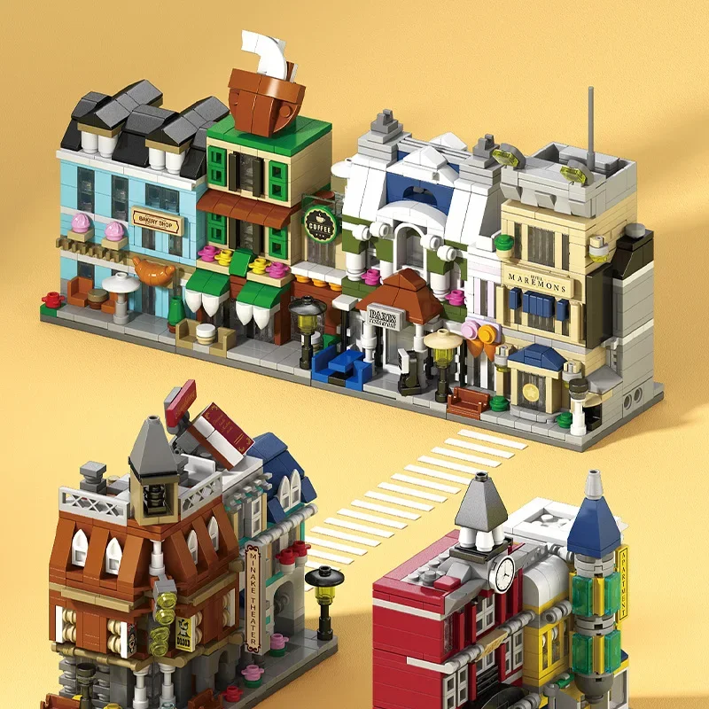 Europäische Stadt Street View Europäische Architektur Shop Einkaufen Szene Puzzle Zusammengebaute Baustein Spielzeug Kinder Geschenke