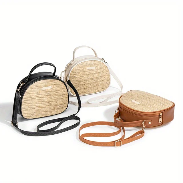 New Versatile Ladies Shoulder Bag Simple Temperament Versatile Messenger Bag Woven Zipper Handbag Exquisite Straw Bag for Travel