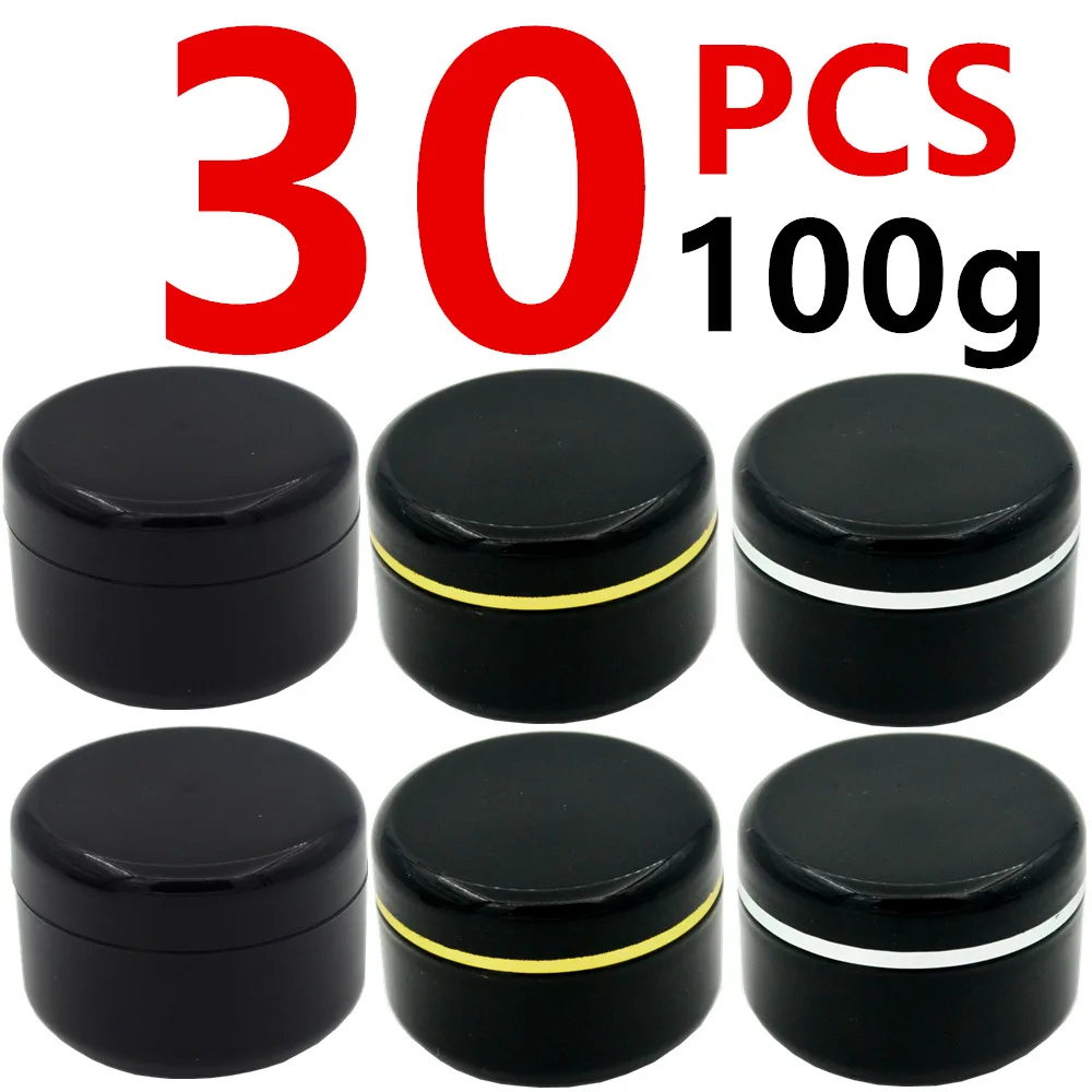 

30Pcs 100g 100ml Black Plastic Cosmetic Cream Jar With Transparent Inner Pull Lid Filling Travel Bottle Empty Small Capacity