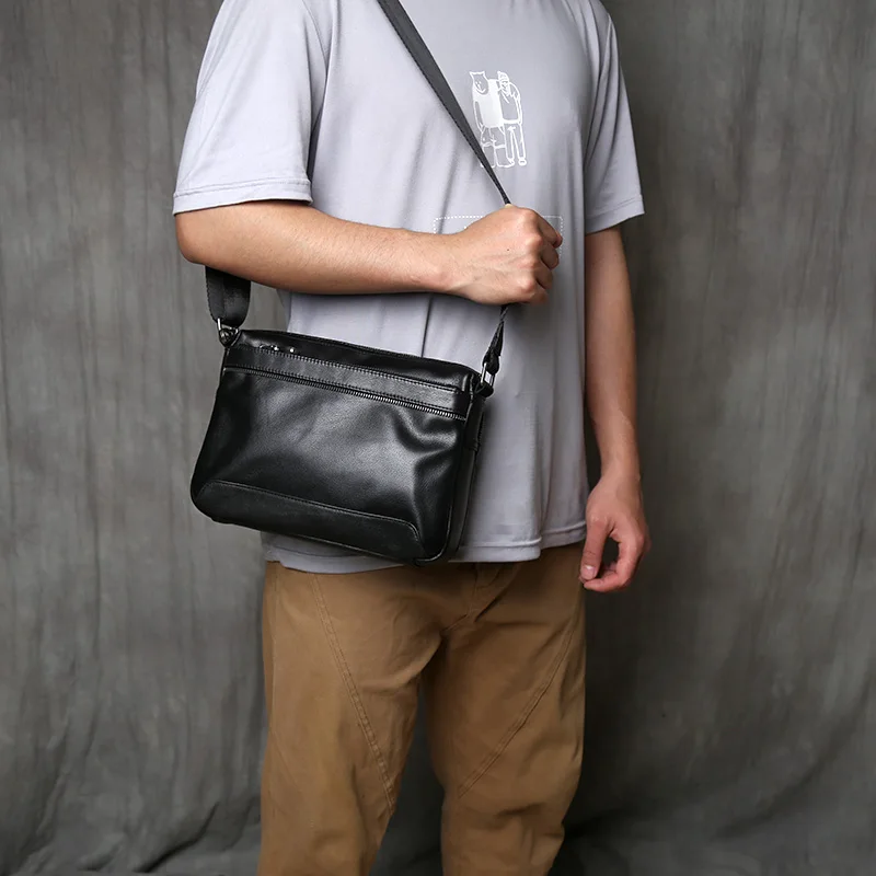 NZPJ Genuine Leather Men's Shoulder Bag, Fashionable Top Layer Cowhide Crossbody Men's Bag Trendy Men's Bag For 10 Inch IPad
