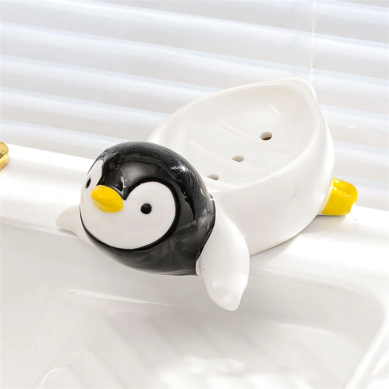 Cartoon Cute Drain Soap Box No Water Soap Box Wash basin Drainage Shelf Ceramic Soap Dish Household 3