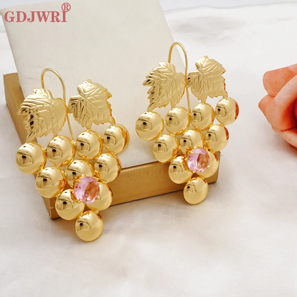 Fashion Purple Crystal Grape Leaf Earrings Elegant Smooth Irregular Geometric Fruit Gold Color Copper Drop Earrings For Women