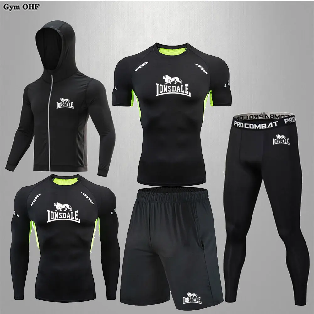 Men Clothing Sportswear Gym Fitness Compression Suits Running Set Sport Outdoor Jogging Quick Dry Tight 5-Piece Rashguard 4