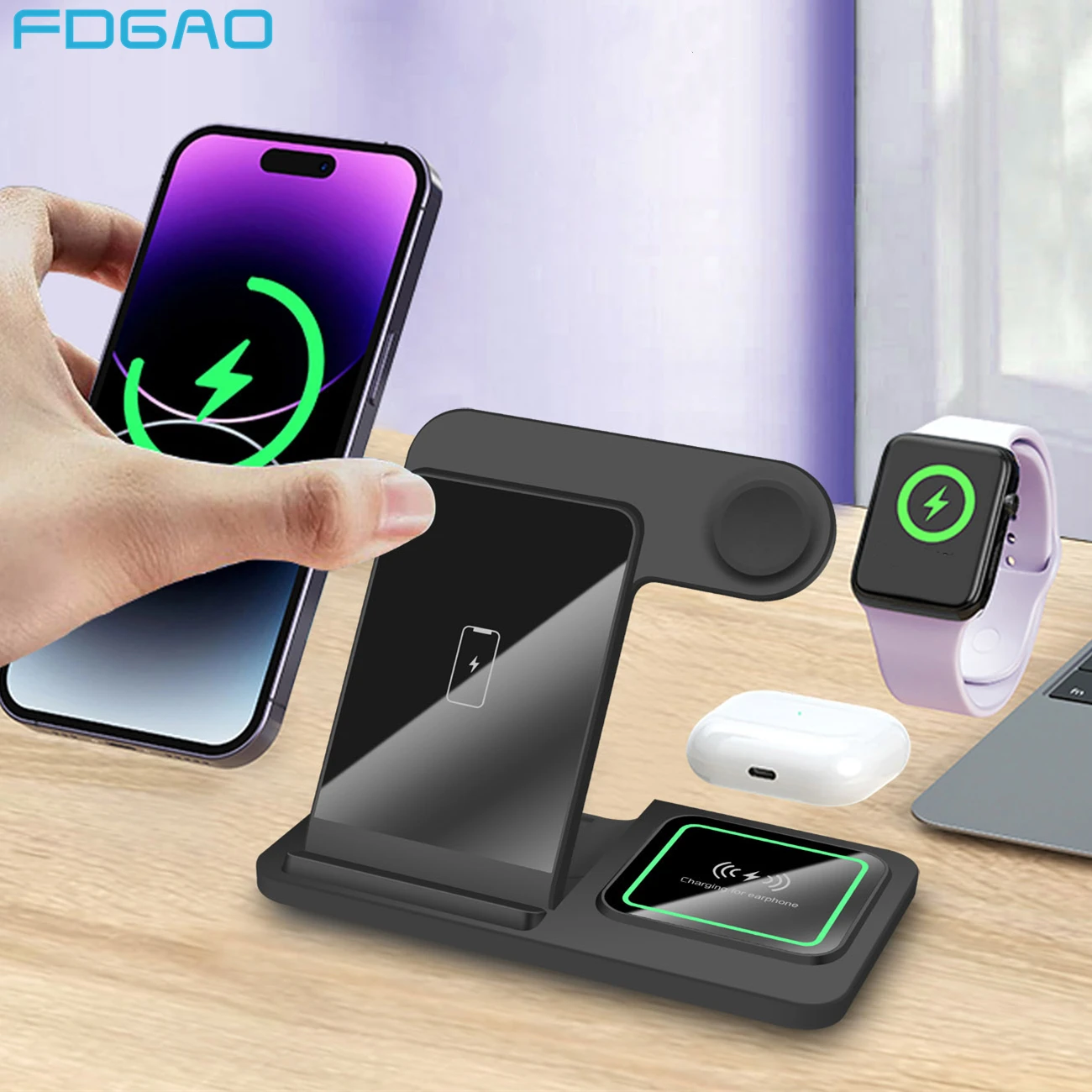 

Беспроводное зарядное устройство 3 в 1, складная подставка для iPhone 14 13 12 11 XS X Apple Watch 8 AirPods Pro 30 Вт, док-станция для быстрой зарядки