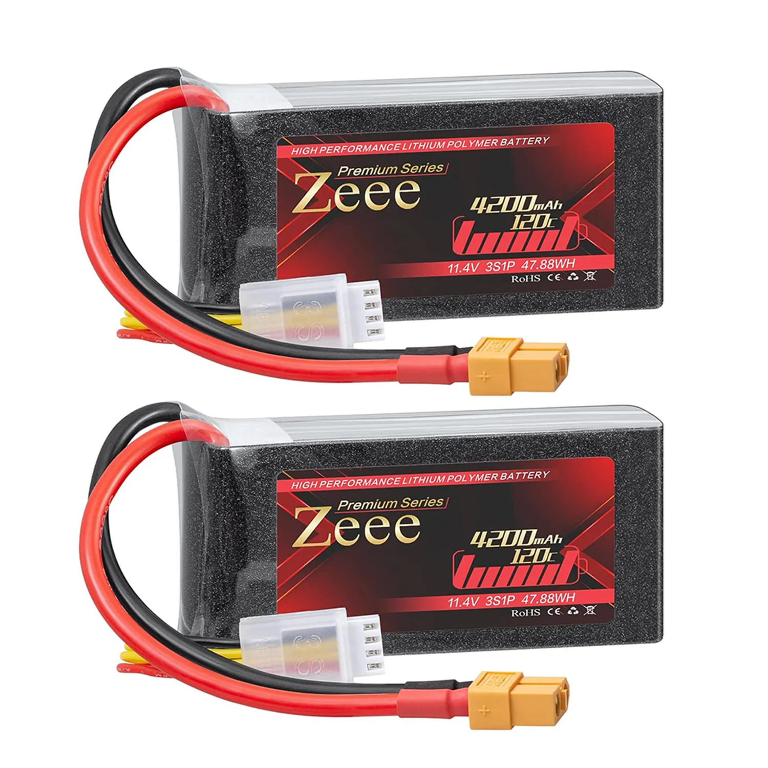Youme 11.1V LiPo-batterij, 3S RC Lipo-batterijen 4500 mAh 60C met XT60- stekker voor RC auto/vrachtwagen, buggy, boot, Heli en drone (2 packs