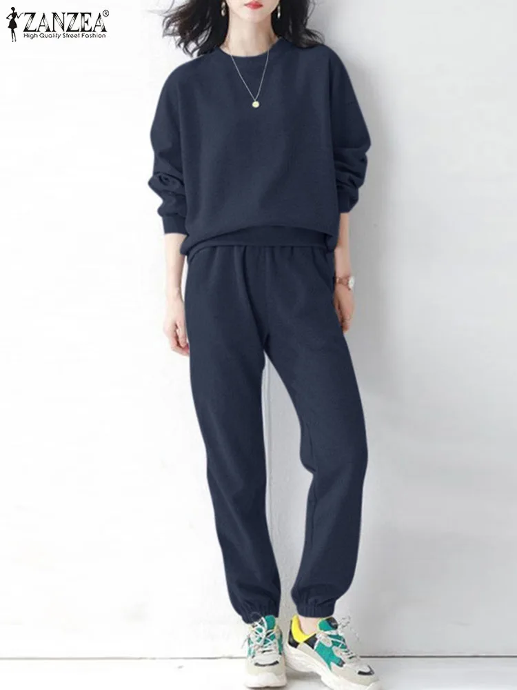 

ZANZEA Winter 2PCS Sweatshirt Suit Autumn Women Tracksuits Fashion Long Sleeve Blouse Sports Pant Sets OL Outfits Matching Sets