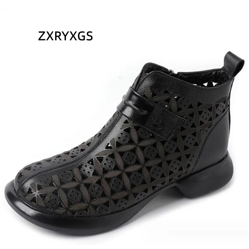 zxryxgs-top-cowhide-hollow-printing-women's-cool-boots-breathable-leather-sandals-2024-large-size-soft-sole-fashionable-sandals