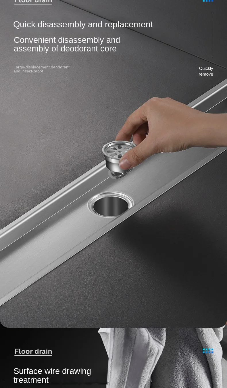 Invisible Tile Floor Drain Brshed Gold Black 304 Stainless Steel Lavatory Bathroom Shower Long Linear Drainage Side Floor Drains