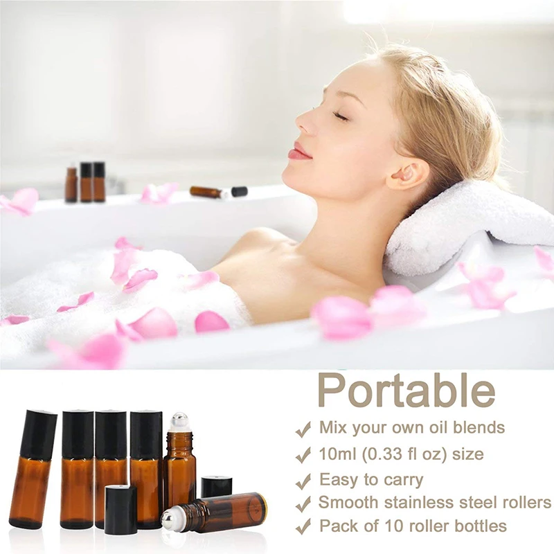 10Pcs 5/10ml Empty Brown Roll On Glass Bottles Roller Ball For Perfume Essential Oil Liquid Substances 2