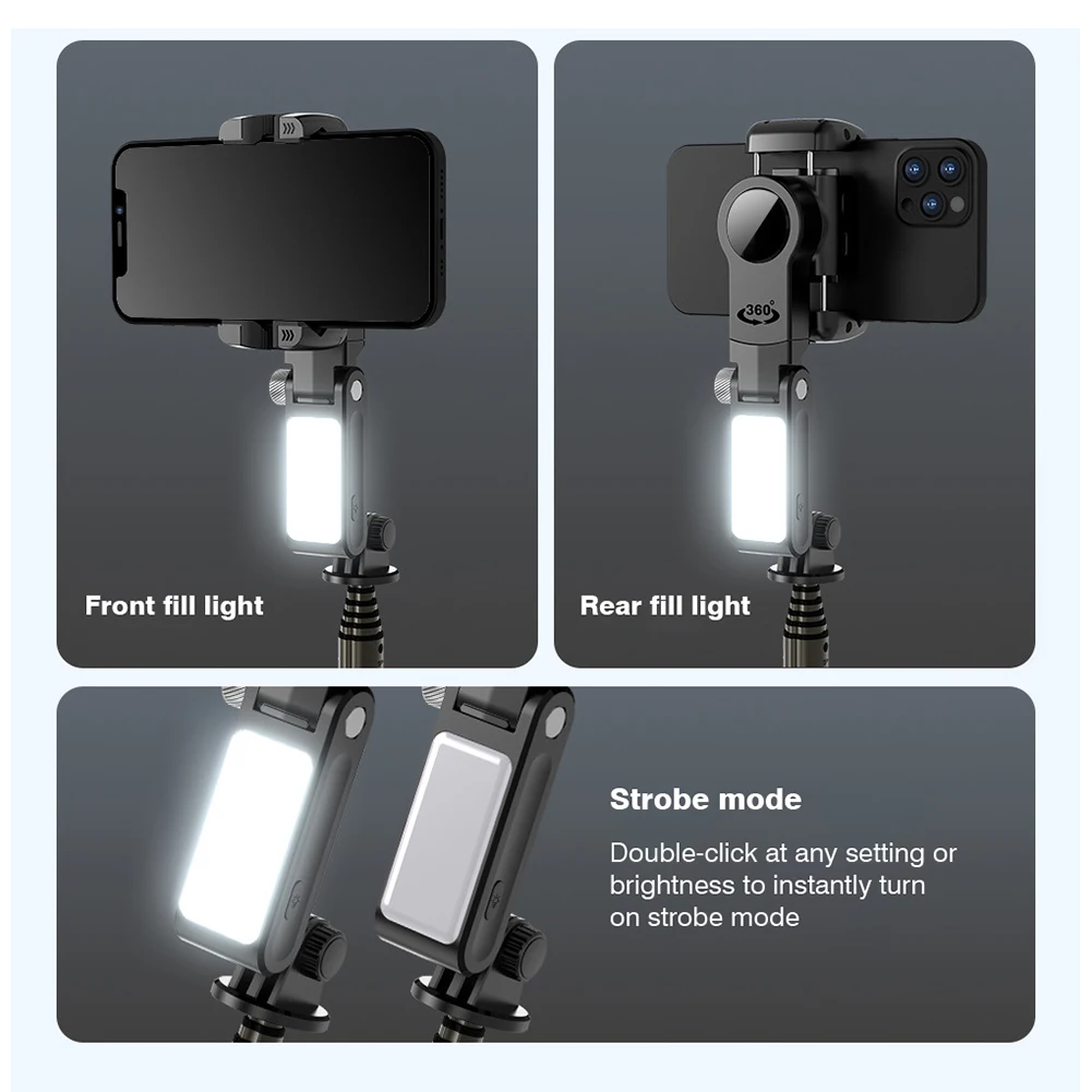 Byscoon 360 Rotation Gimbal,Selfie Stick Tripod with Remote Fill Light Following Shooting,Stabilizer for Smartphone Live/Vlog