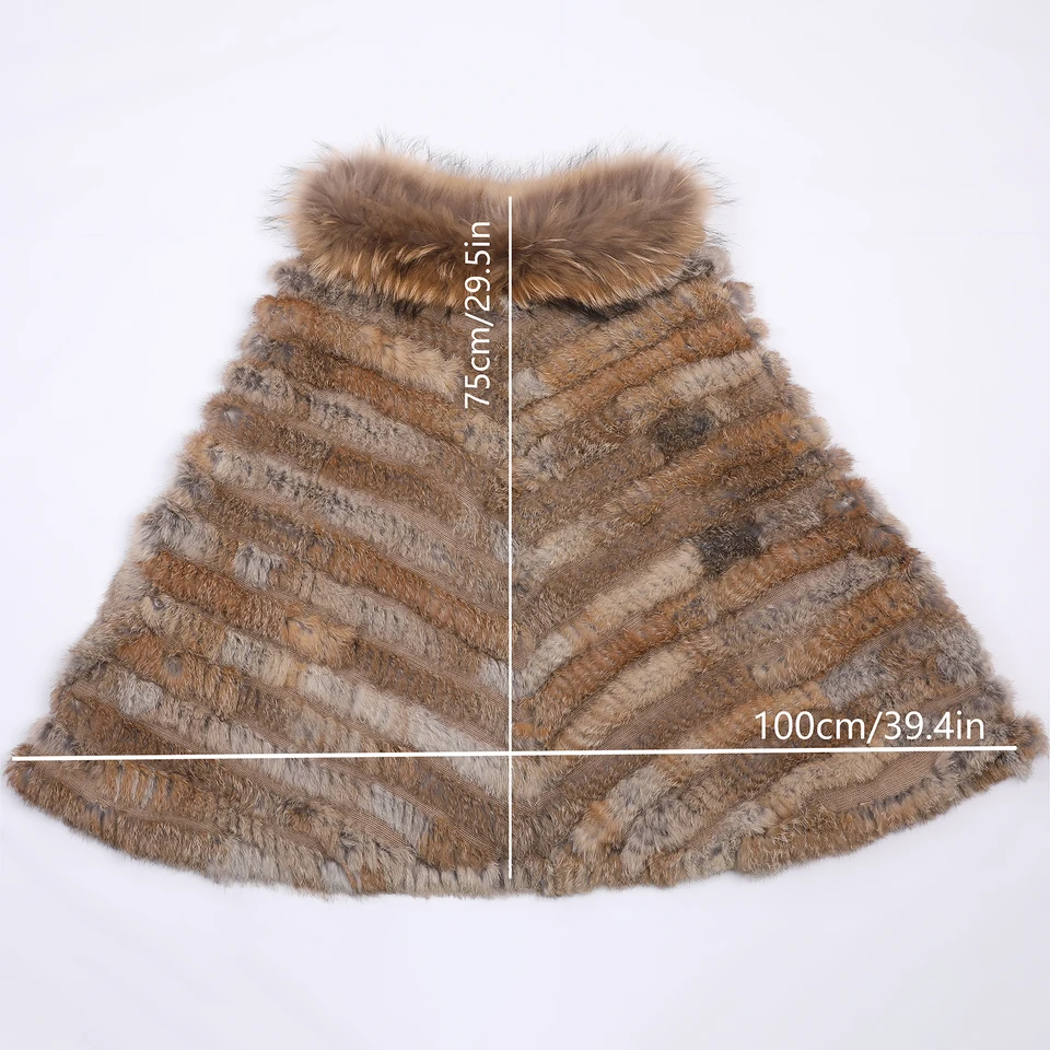 Châle en Véritable Fourrure Naturelle de Lapin pour Femme, Poncho