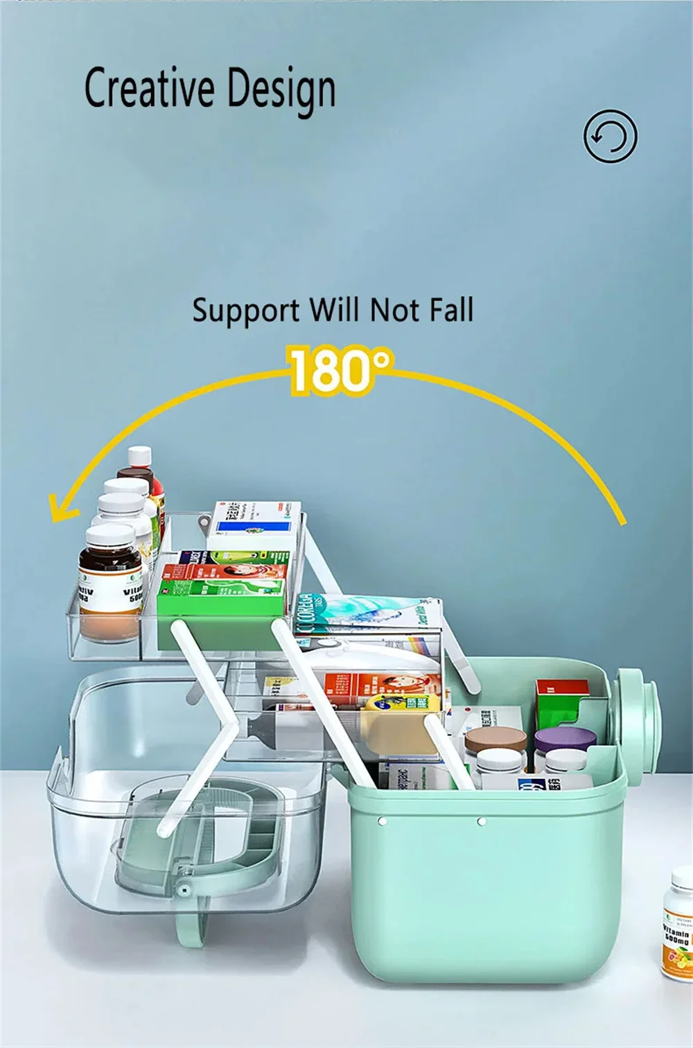 Description Picture 6 of itemLarge Capacity Family Medicine Organizer Box Portable First Aid Kit Medicine Storage Boxes Organizers Plastic Organizing Home