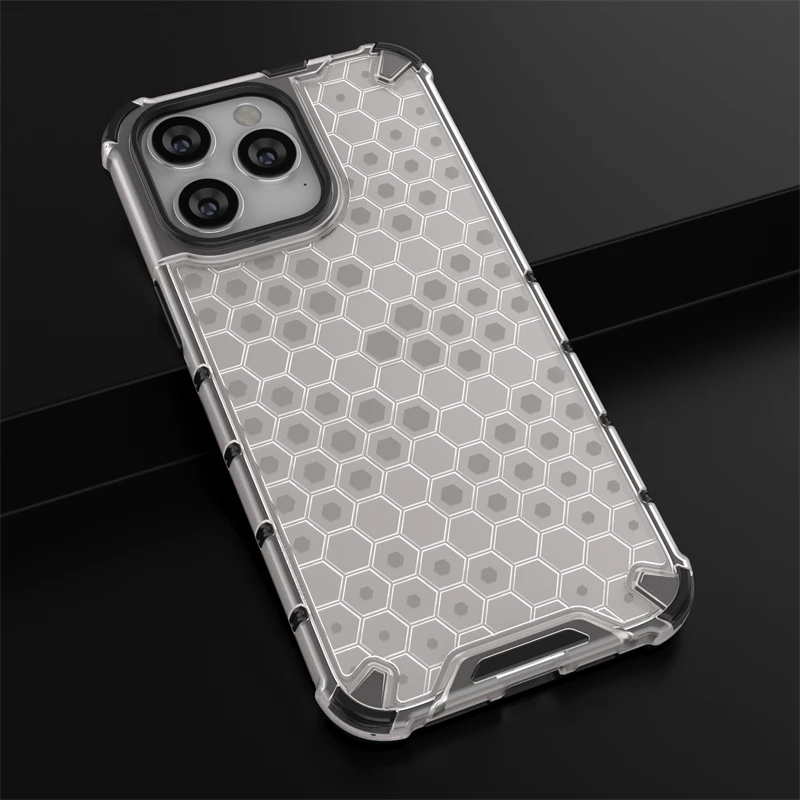 Honeycomb Clear Stødsikkert Etui Til Hybrid TPU Transparent Armor Cover iPhone 7 8 Plus 11 12 13 14 15 Pro Max_voghion.com