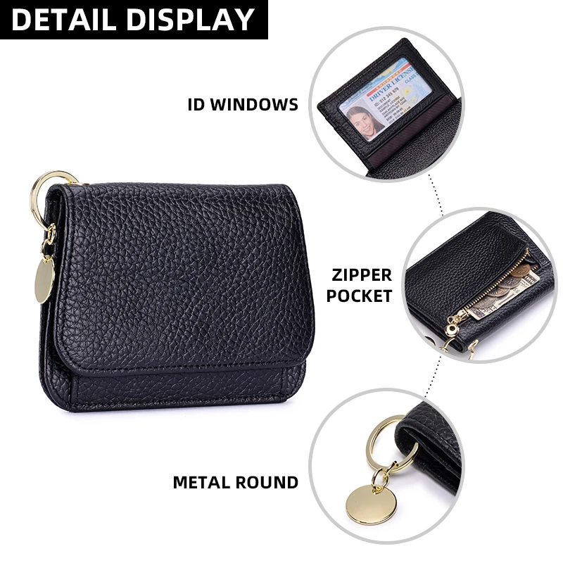 Elegant Women's RFID Blocking Genuine Leather Wallet with Keychain and Zipper Coin Pocket