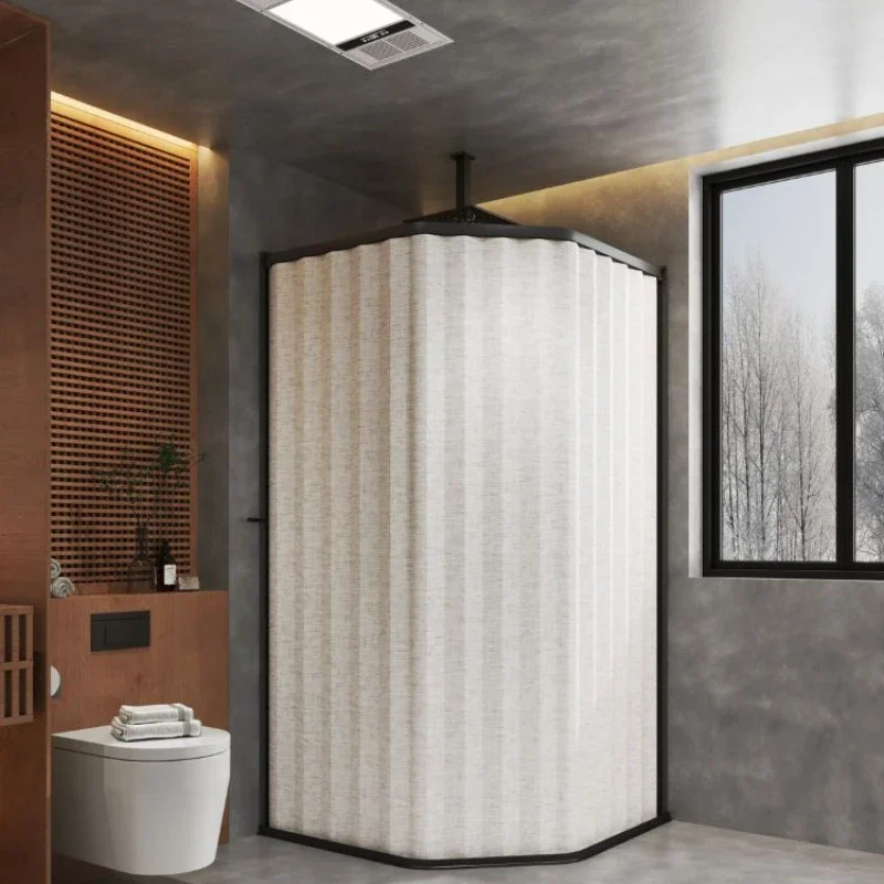 

Folding shower curtain, bathroom curtain, dry and wet separation, customized curved shape