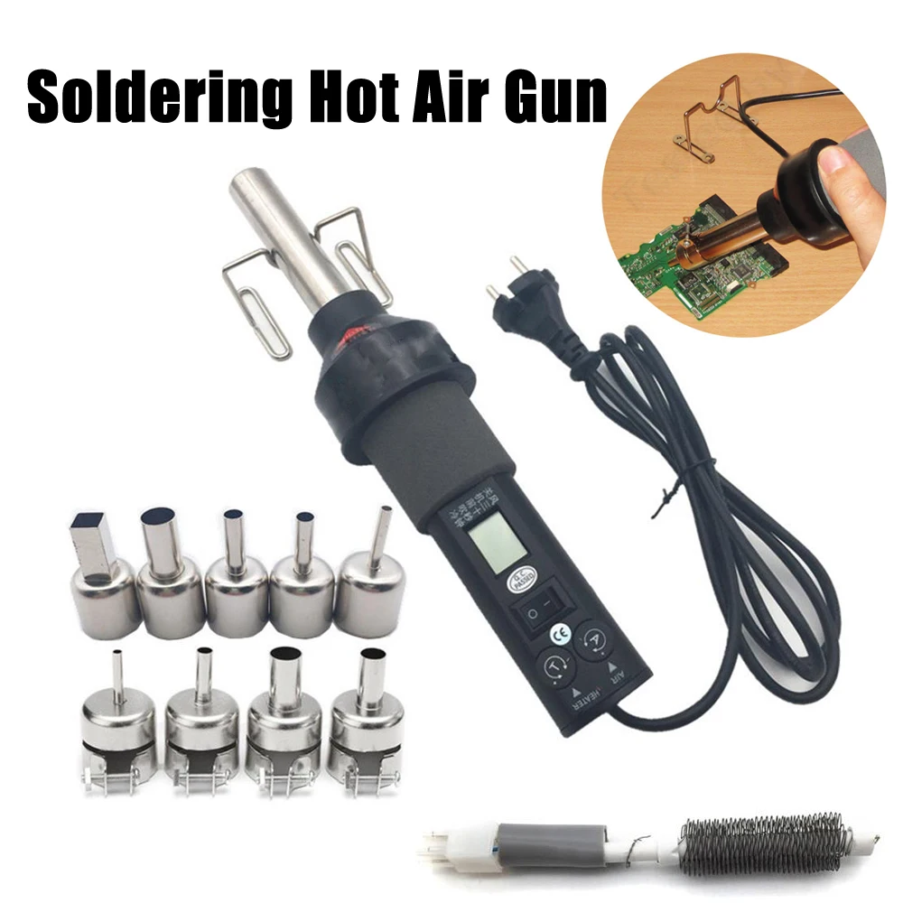 

450W Soldering Hot Air Gun EU US Electronic Heat Hot Air Gun with Soldering Bracket SMD SOIC CHIP BGA +9pcs Wind Nozzle