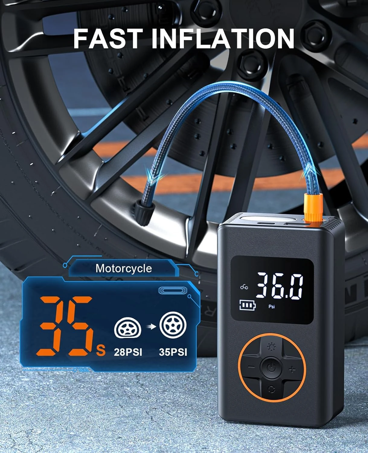 Tire Inflator Portable Air Compressor 150 PSI Cordless Mini Bike Tire Pump, Air Pump for Car with Pressure Gauge, LED Light 2